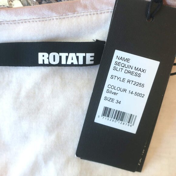 Rotate Birger Christensen Puff Sleeve Sequin Midi Dress Silver Size 34 NEW - Picture 5 of 8